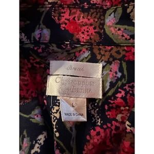 Christopher & Banks Jacket Shacket Women's L Red Floral Polyester Long Sleeve